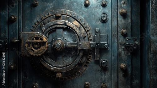 Vault door with gears and levers, intricate security system