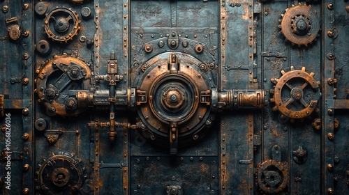 Vault door with gears and levers, intricate security system