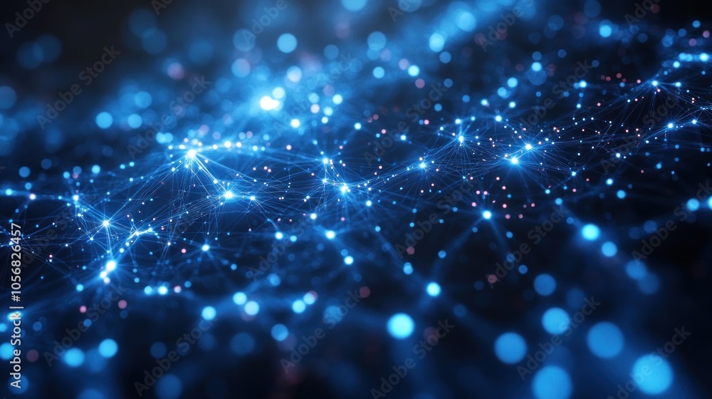 Abstract digital network representation with glowing nodes. Abstract digital network representation with glowing nodes.