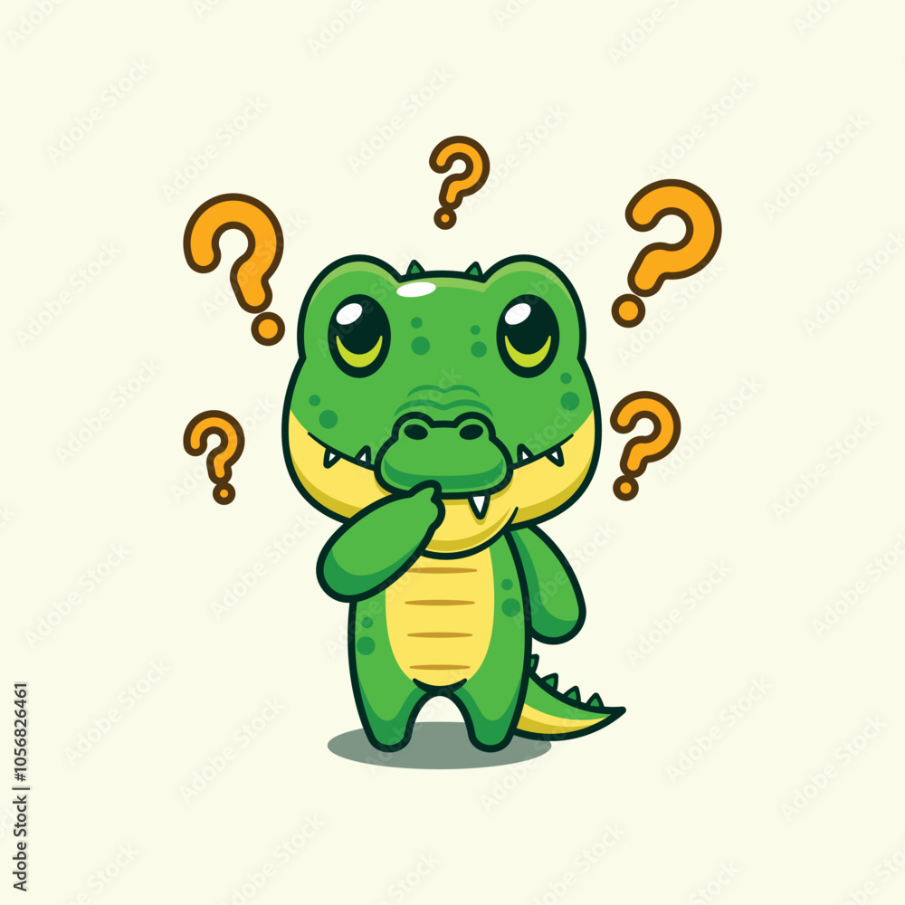 Obraz premium Crocodile is confused. cartoon vector illustration.