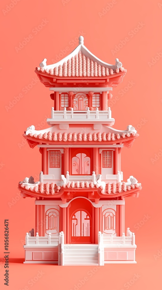 Fototapeta premium Traditional Chinese 3d ancient building illustration poster background