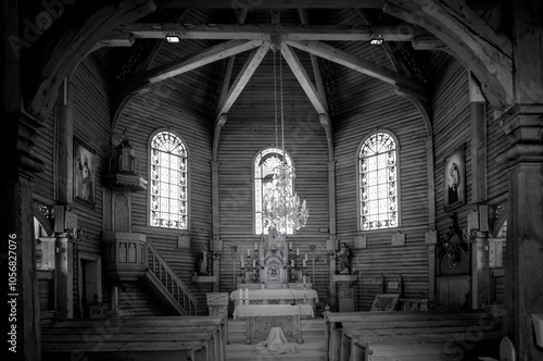 view wooden church in Tatranska Javorina in winter photo