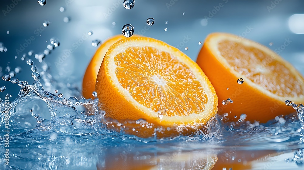 A few orange slices and water drops fall A few orange slices and water drops fall