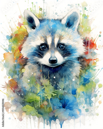 Gift a friend a multicolor baby raccoon watercolor with a delightful Vibrant Wall Art photo