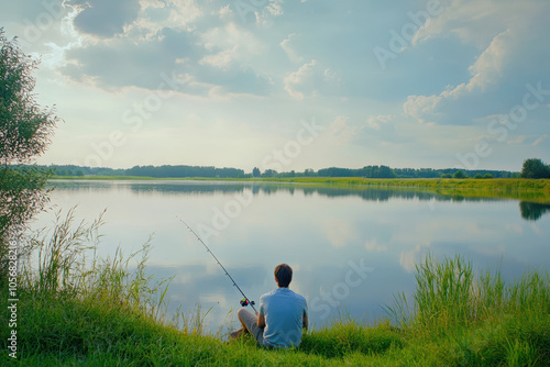 Peaceful fishing on a tranquil lakeside escape for relaxation and reflection