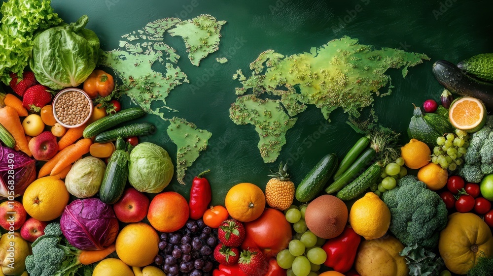 World food day concept with Globe and Various vegetables,world vegetable day,vegetable on the world,fresh different vegetable,vegan day,world food day,copy space. World food day concept with Globe and Various vegetables,world vegetable day,vegetable on the world,fresh different vegetable,vegan day,world food day,copy space.