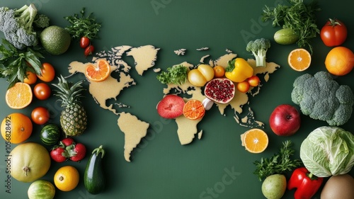 World food day concept with Globe and Various vegetables,world vegetable day,vegetable on the world,fresh different vegetable,vegan day,world food day,copy space. photo