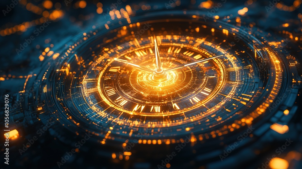 Clock representing time and progress with light shining Clock representing time and progress with light shining
