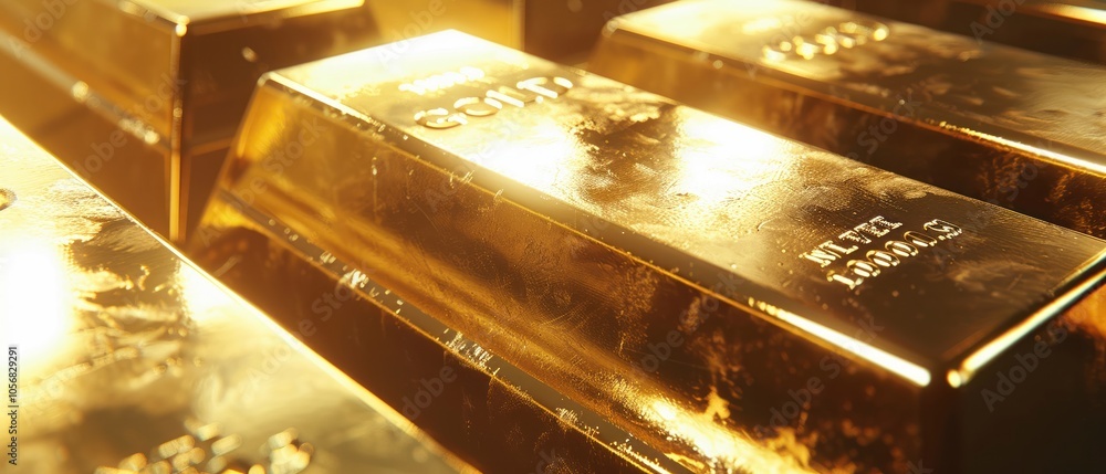 Gleaming gold bars stacked Gleaming gold bars stacked