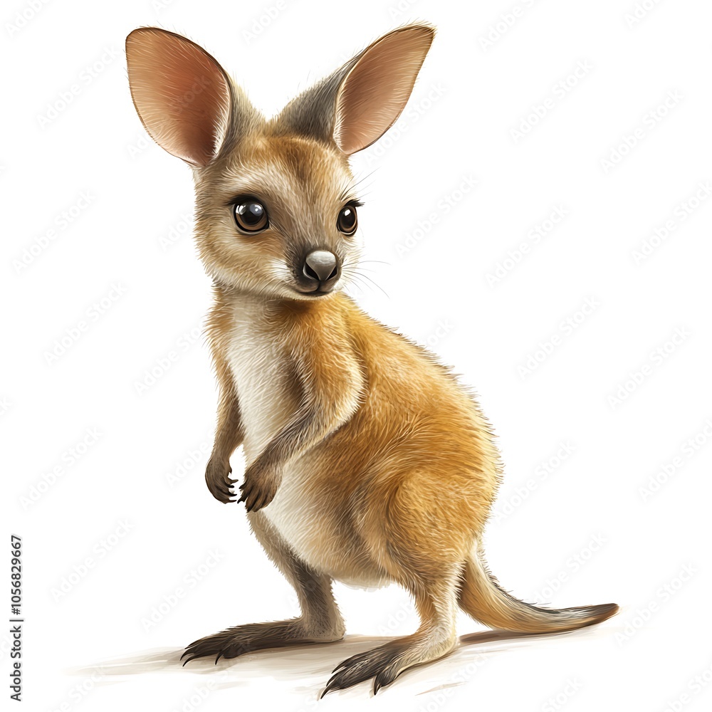 Cartoon baby wallaby standing on a white background. Cartoon baby wallaby standing on a white background.