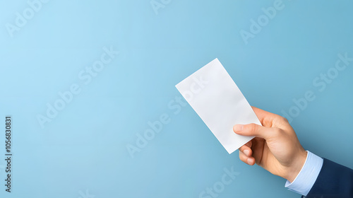 Wallpaper Mural hand holding blank receipt against blue background, conveying satisfaction Torontodigital.ca