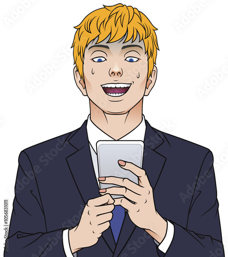 スマホを見て焦る男性　タイプA
