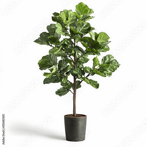 A fiddle leaf fig tree on a white background.