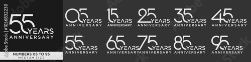 collection anniversary 15 to 95 year, creative number design vector illustration.