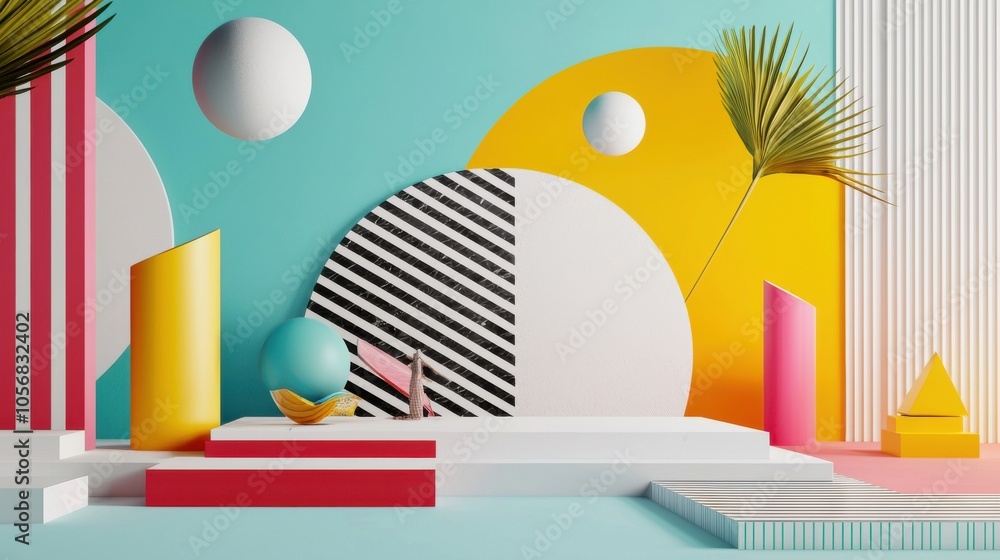Fototapeta premium Colorful Geometric Shapes in Digital Workspace