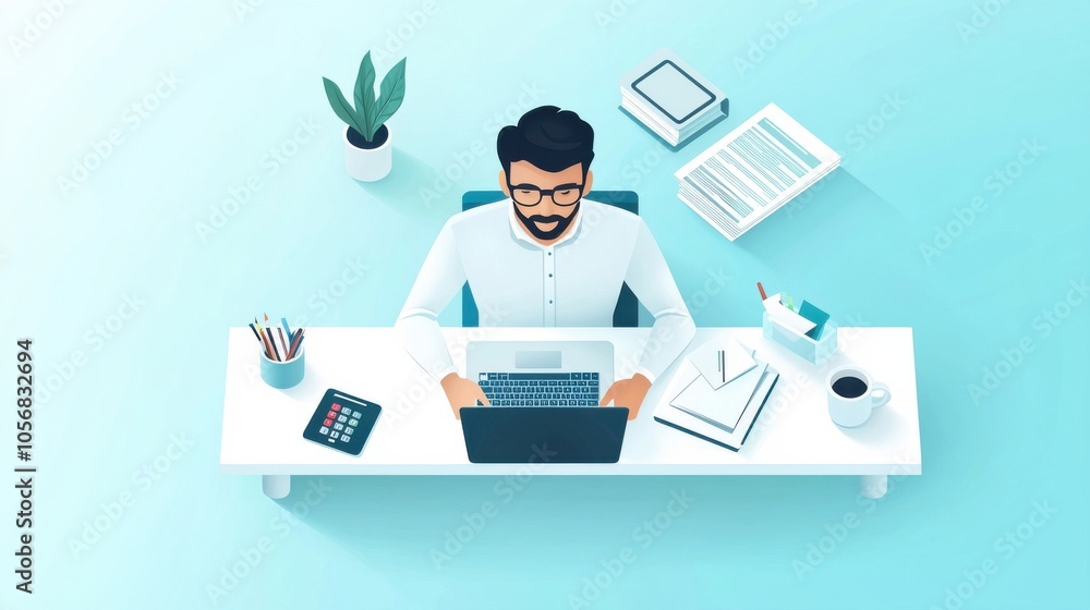 Freelancer Managing Finances on Laptop at Workspace Freelancer Managing Finances on Laptop at Workspace
