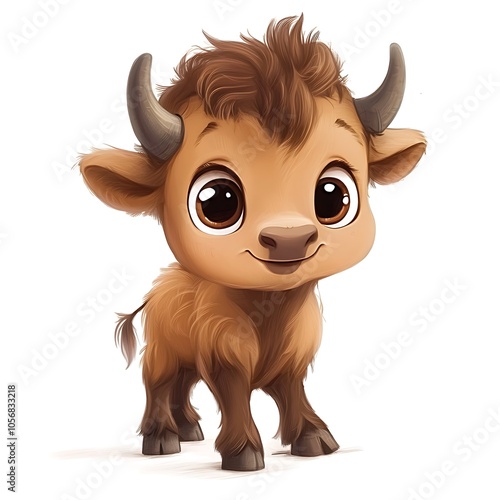 Cartoon baby bison standing on a white background.