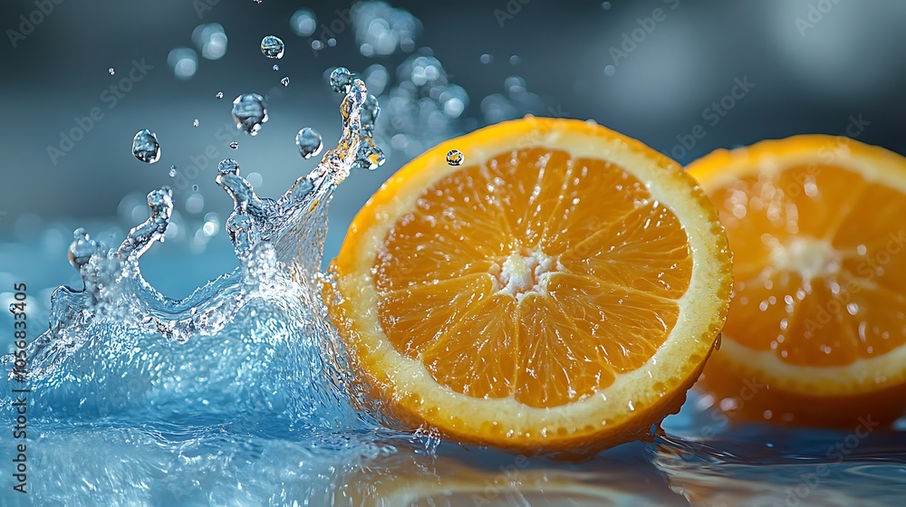 A few orange slices and water drops fall A few orange slices and water drops fall
