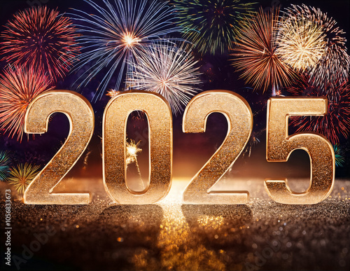 Obraz na płótnie 2025 wird mit Feuerwerk begrüßt w salonie