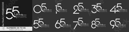 collection anniversary 15 to 95 year, creative number design vector illustration.
