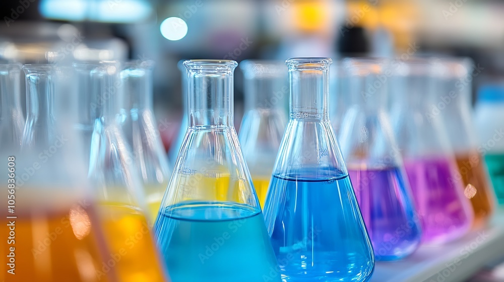 Science Lab Beakers in an Array of Vibrant Colors and Solutions : Generative AI Science Lab Beakers in an Array of Vibrant Colors and Solutions : Generative AI