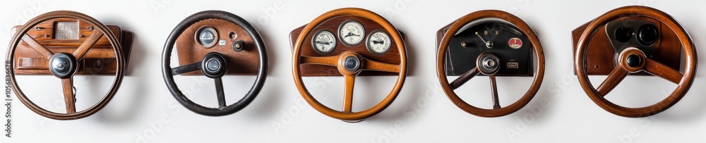 Fototapeta premium Vintage Wooden Steering Wheels Display