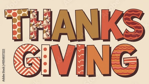 Wallpaper Mural A festive graphic design featuring the text “THANKSGIVING”. Each letter is uniquely decorated with different patterns and colors. Torontodigital.ca