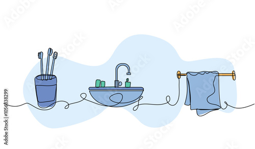 Vector illustration of bathroom. Modern flat in continuous line style.
