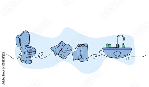 Vector illustration of bathroom equipment. Modern flat in continuous line style.