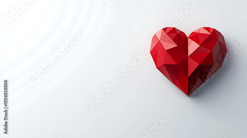 Wallpaper Mural A 3D polygonal red heart with geometric facets, set against a clean white background. The faceted design gives a modern, minimalistic look, ideal for themes of love, romance, and contemporary art Torontodigital.ca