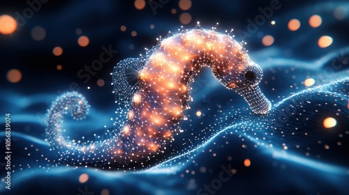 Glowing Seahorse in a Digital Ocean