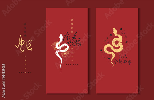 Chinese calligraphy. Translation: 2025 Happy Snake New Year. Vector illustration. No.K