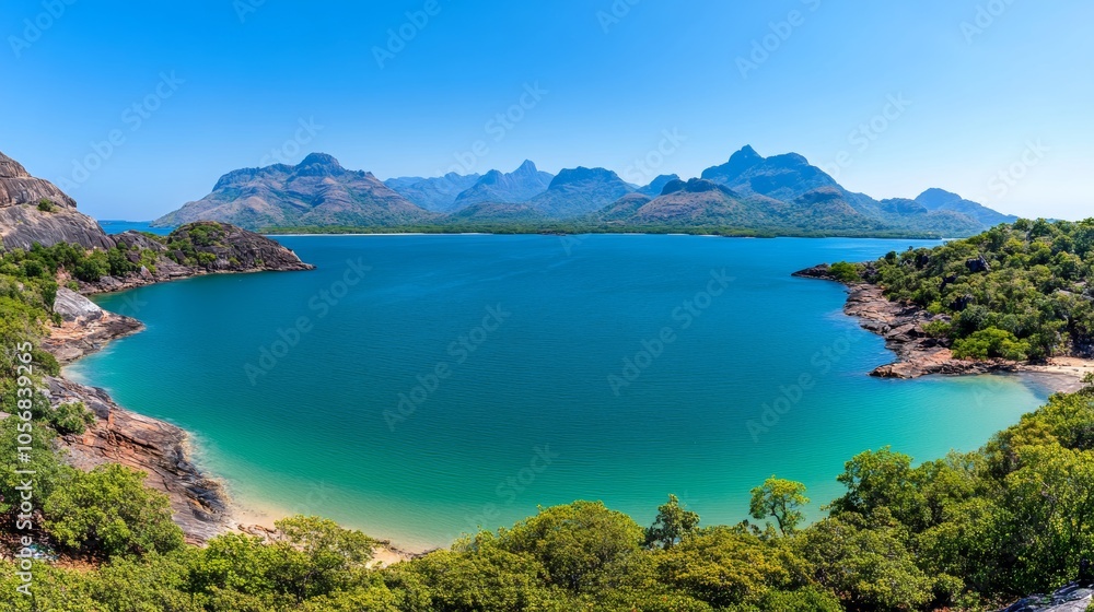 Fototapeta premium Secluded Tropical Bay with Turquoise Waters and Lush Mountains