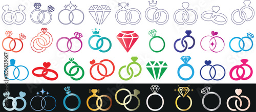 wedding ring vector illustration, engagement rings made of diamonds, and wedding icons vector designs for branding, invitations, jewelry stores, and digital marketing. unique ring and diamond shape