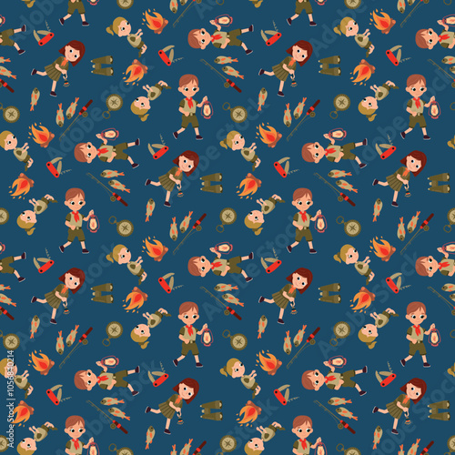 Seamless pattern with scouts. Design for fabric, textile, wallpaper, packaging