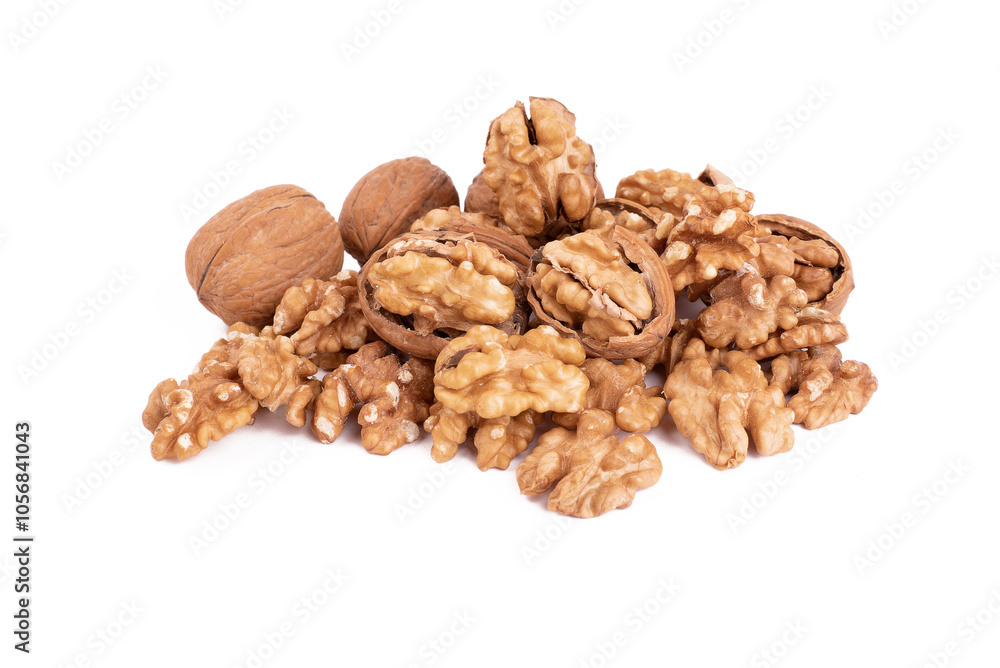walnut and leaves isolated on white background walnut and leaves isolated on white background