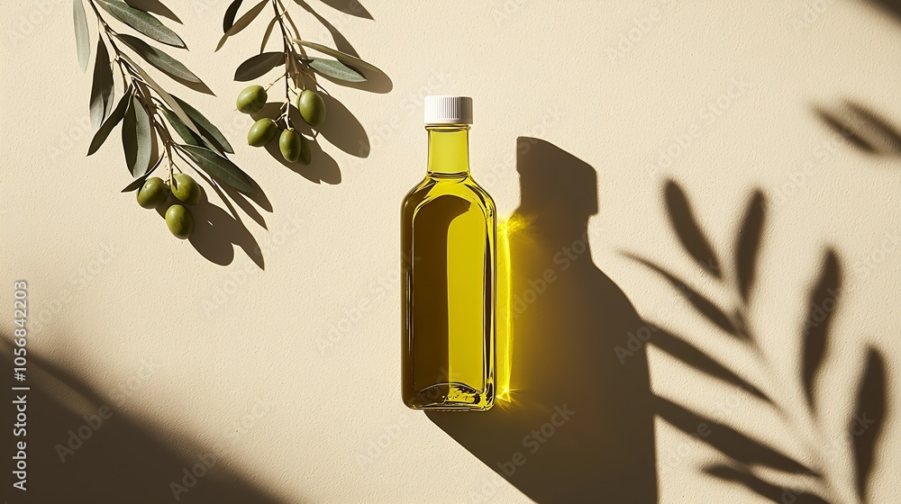 Gourmet Olive Oil Bottle with Olive Branch Perfect for Mediterranean Restaurant : Generative AI Gourmet Olive Oil Bottle with Olive Branch Perfect for Mediterranean Restaurant : Generative AI
