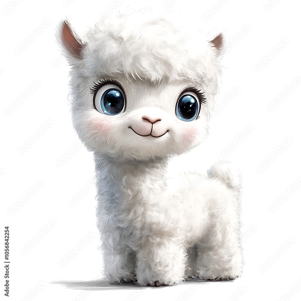Cartoon baby alpaca looking fluffy on a white background. Cartoon baby alpaca looking fluffy on a white background.