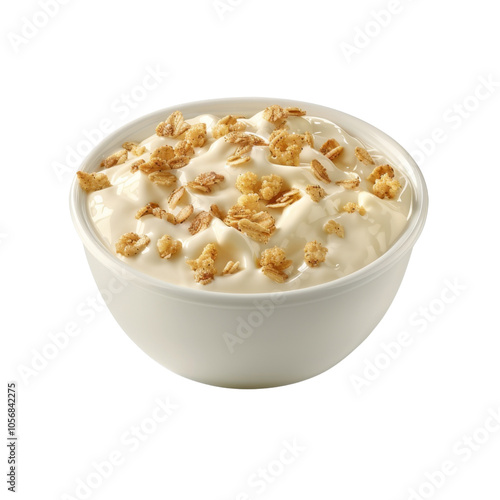 Creamy Yogurt with Crunchy Toppings in White Bowl