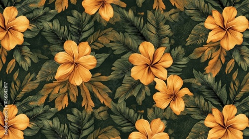 Lush Tropical Floral Patterns with Vibrant Orange Flowers