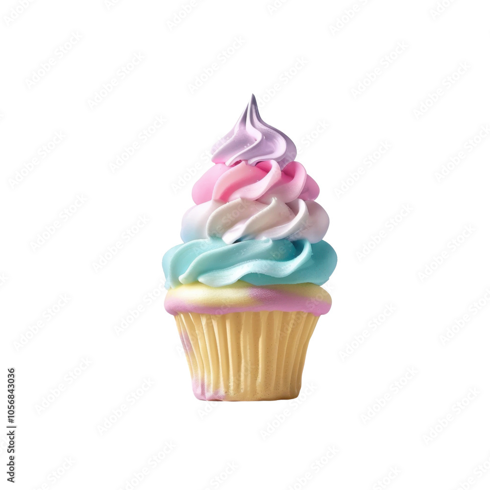 Colorful Frosted Cupcake with Swirls of Cream Colorful Frosted Cupcake with Swirls of Cream