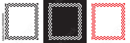 Checkers frame, border in line art style geometric seamless pattern.  isolated on white and black background. Vector illustration. EPS 10      