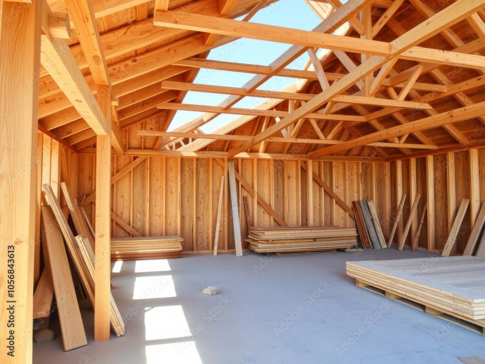 Freshly cut long pine beams perfect for building a village house, construction site, pine beams Freshly cut long pine beams perfect for building a village house, construction site, pine beams