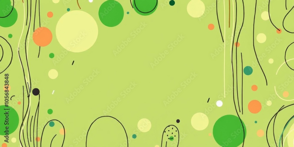 Green hand drawn seamless pattern with big and small dots, scribble lines, and abstract shapes, organic, background Green hand drawn seamless pattern with big and small dots, scribble lines, and abstract shapes, organic, background