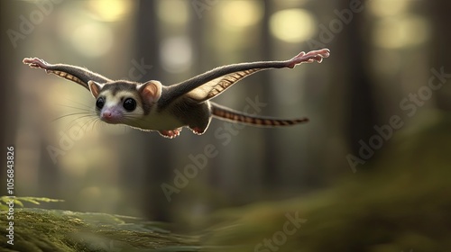 Sugar Glider in Flight Through the Forest