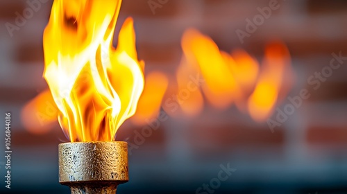 Eighth Night Menorah Flame Close-Up on Warm Background photo