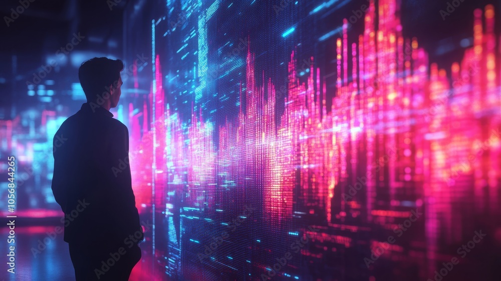 Man Silhouetted Against a Wall of Digital Data Man Silhouetted Against a Wall of Digital Data
