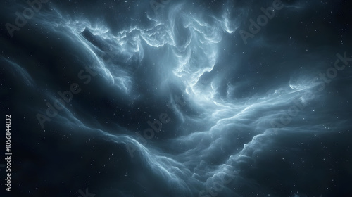 Abstract night sky with swirling clouds.