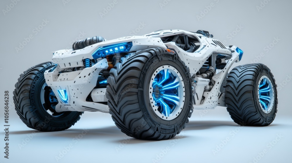 Futuristic Off Road Buggy with Blue Neon Lights Futuristic Off Road Buggy with Blue Neon Lights