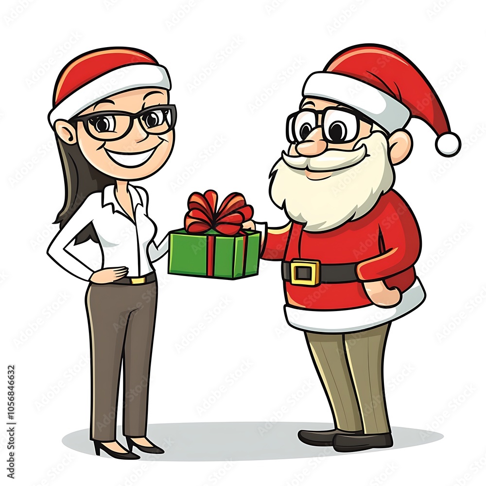 Cartoon Santa giving a gift to a happy child on a white background. Cartoon Santa giving a gift to a happy child on a white background.